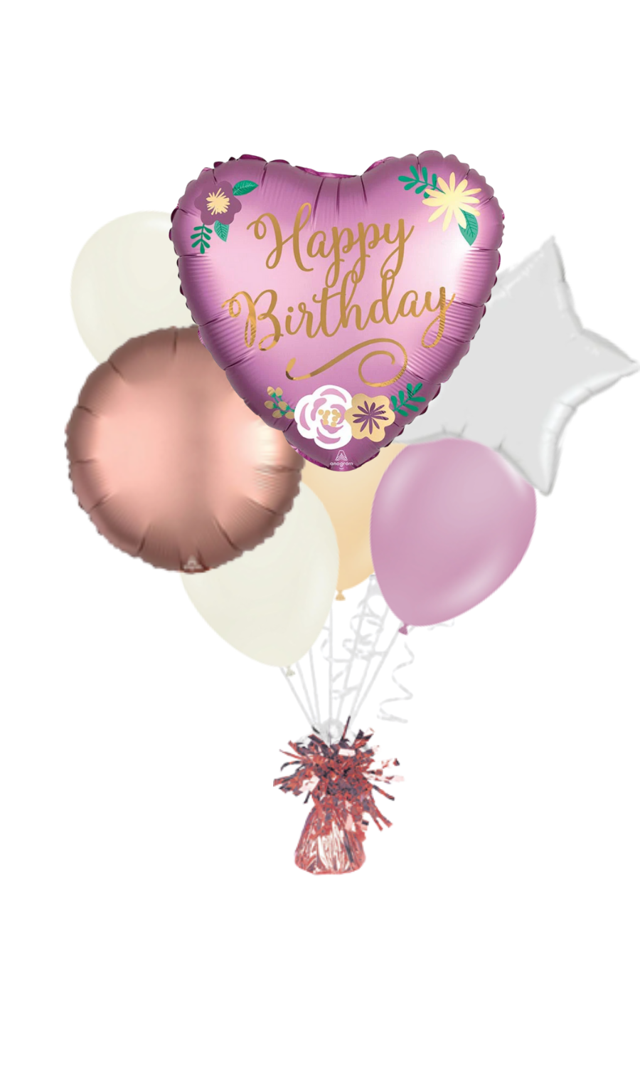Satin Flowers Heart Happy Birthday Balloon Bouquet