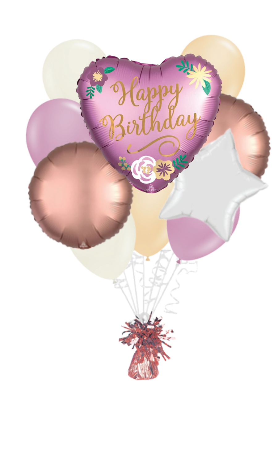 Satin Flowers Heart Happy Birthday Balloon Bouquet
