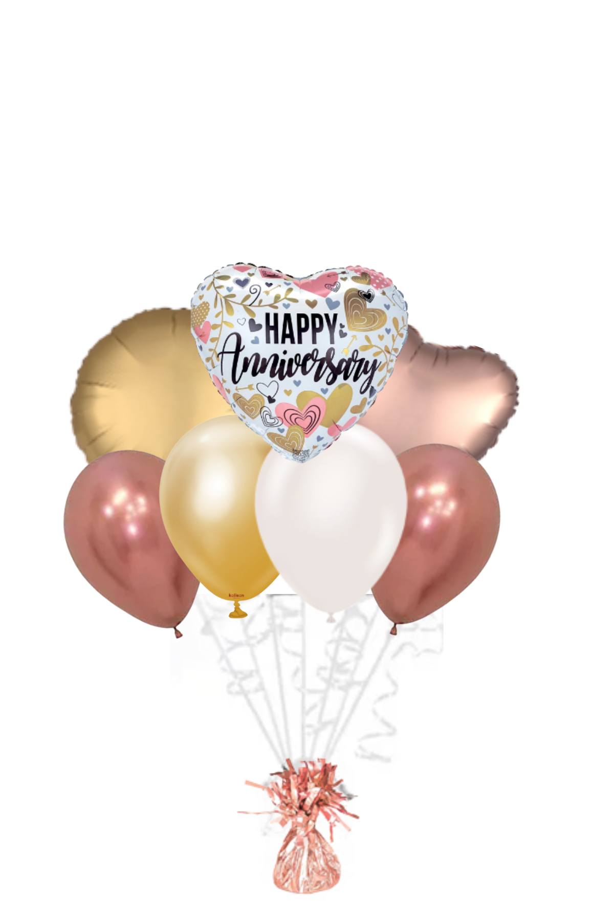 Metallics on Heart Happy Anniversary Balloon Bouquet