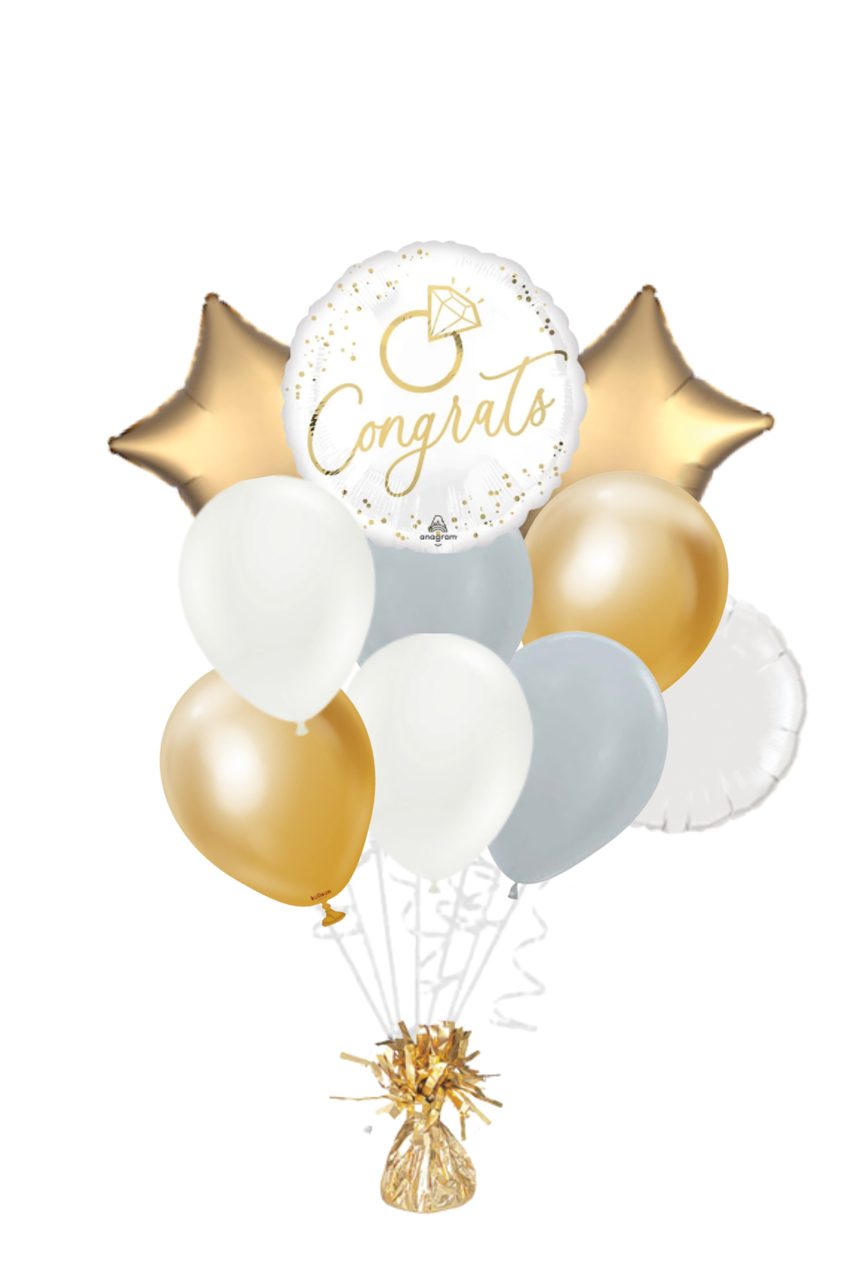 White & Gold Wedding Congratulations Balloon Bouquet