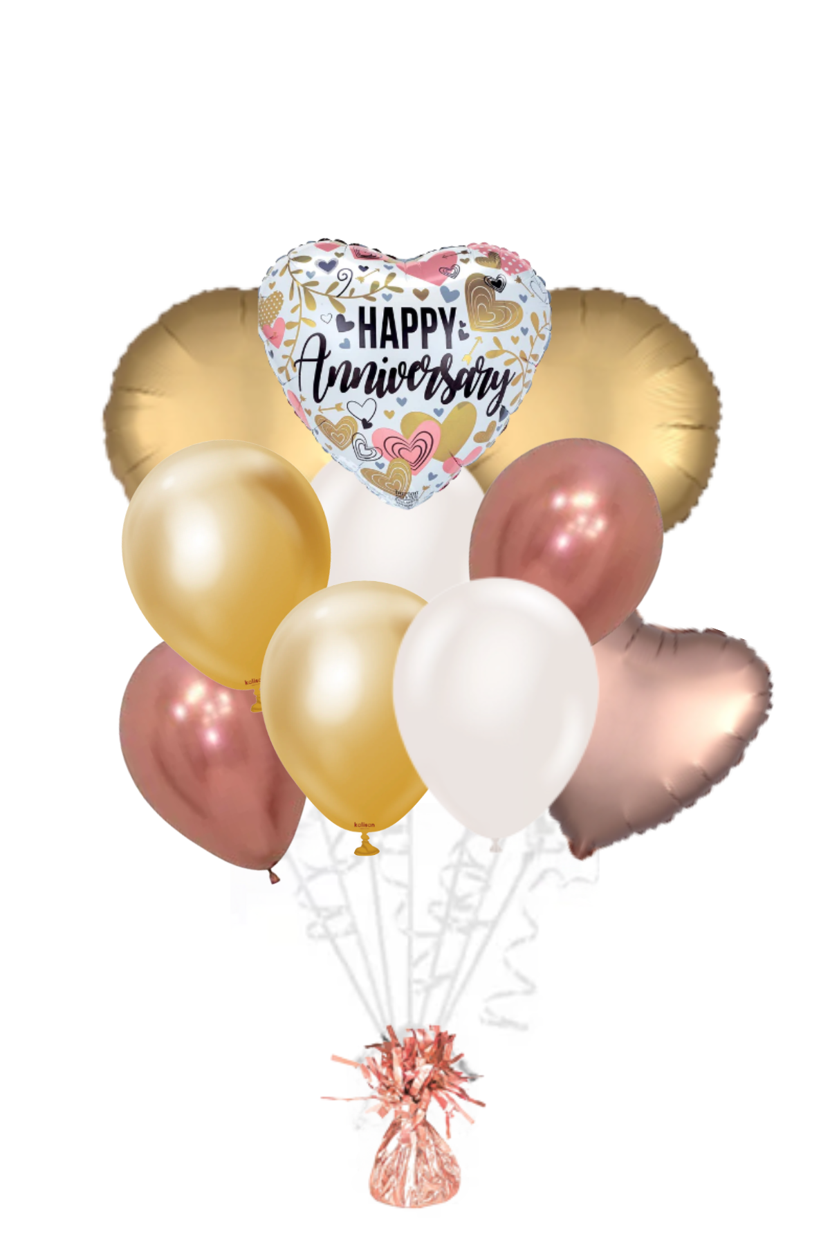 Metallics on Heart Happy Anniversary Balloon Bouquet