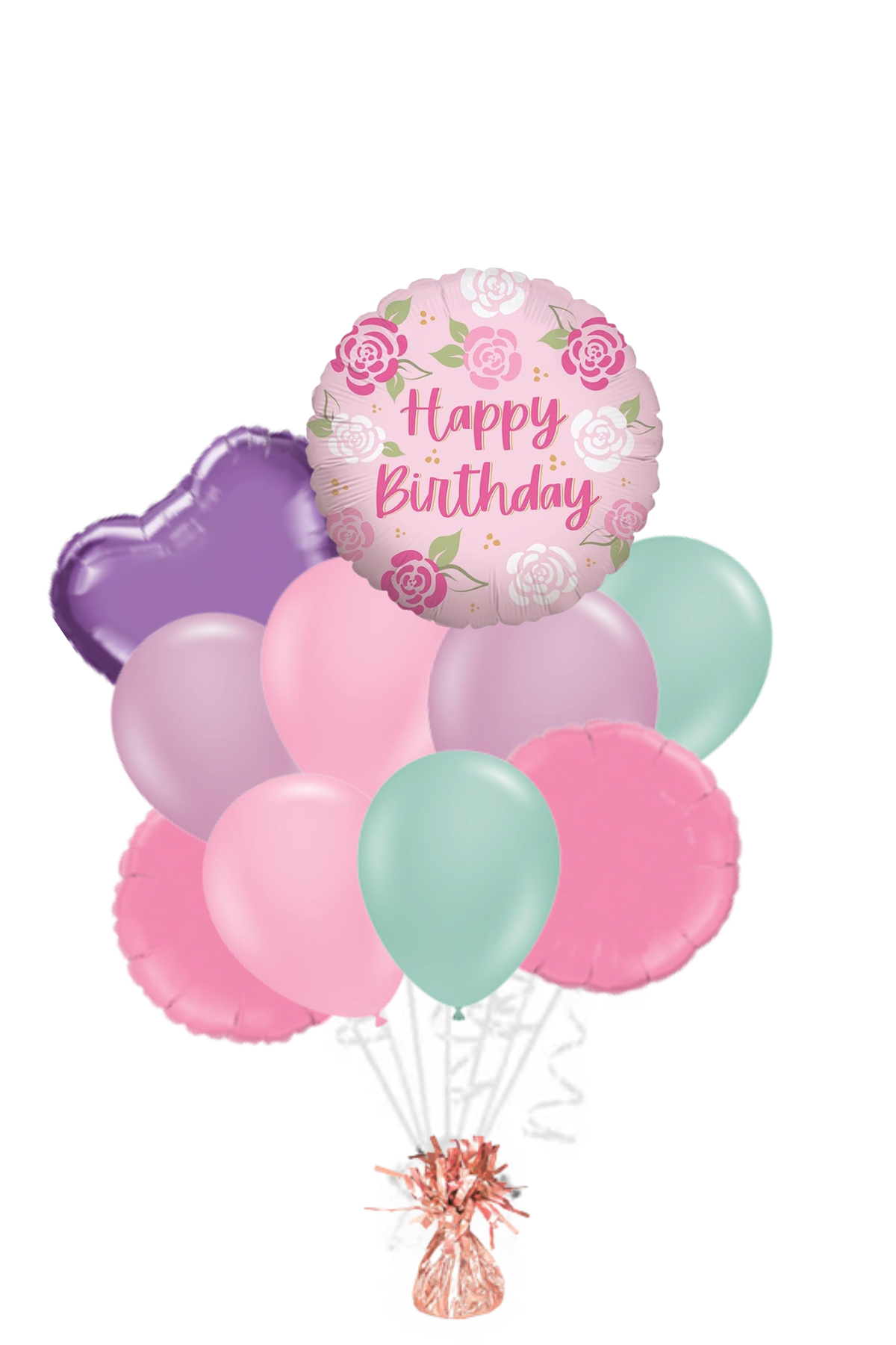 Pink Roses Happy Birthday Balloon Bouquet