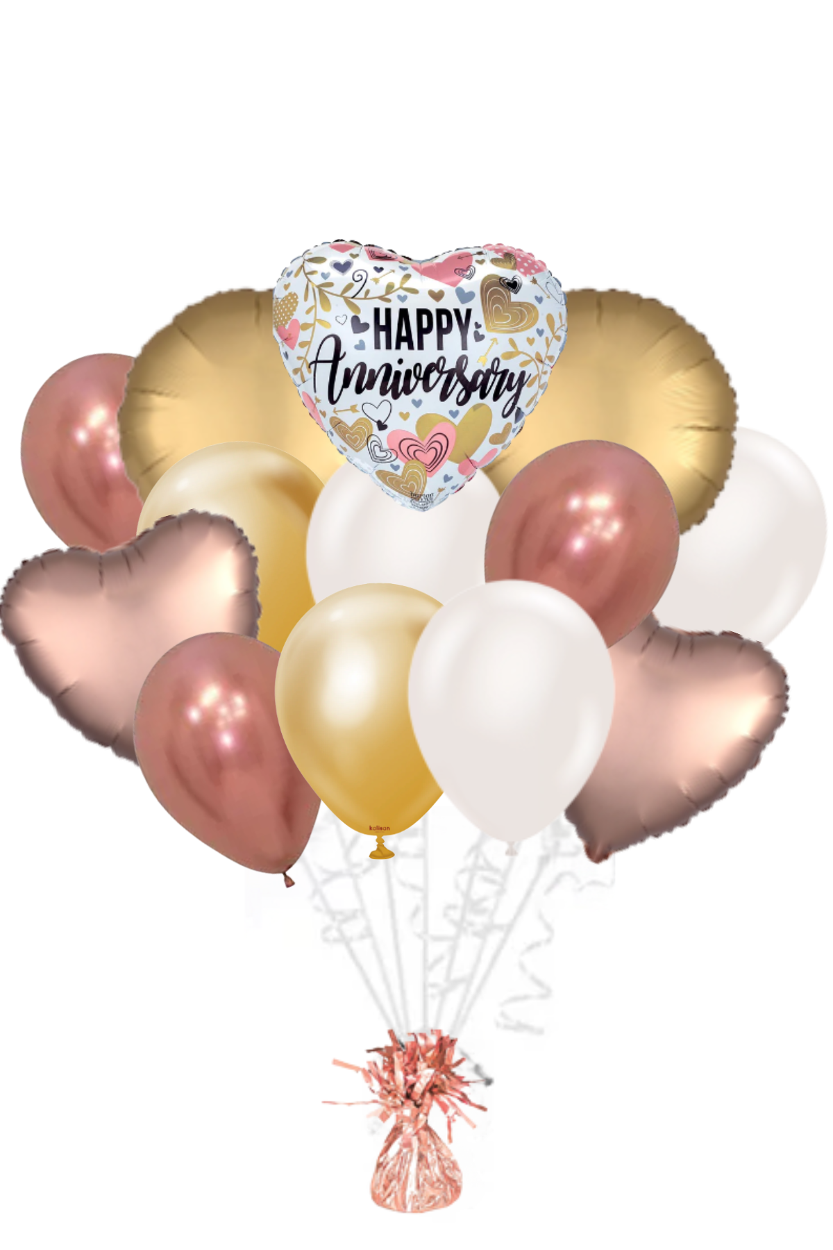 Metallics on Heart Happy Anniversary Balloon Bouquet