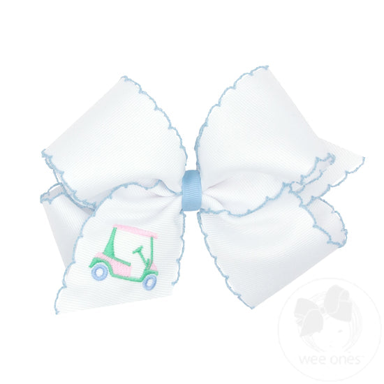 Grosgrain Hair Bow with Moonstitch Edge and Golf Cart Embroidery