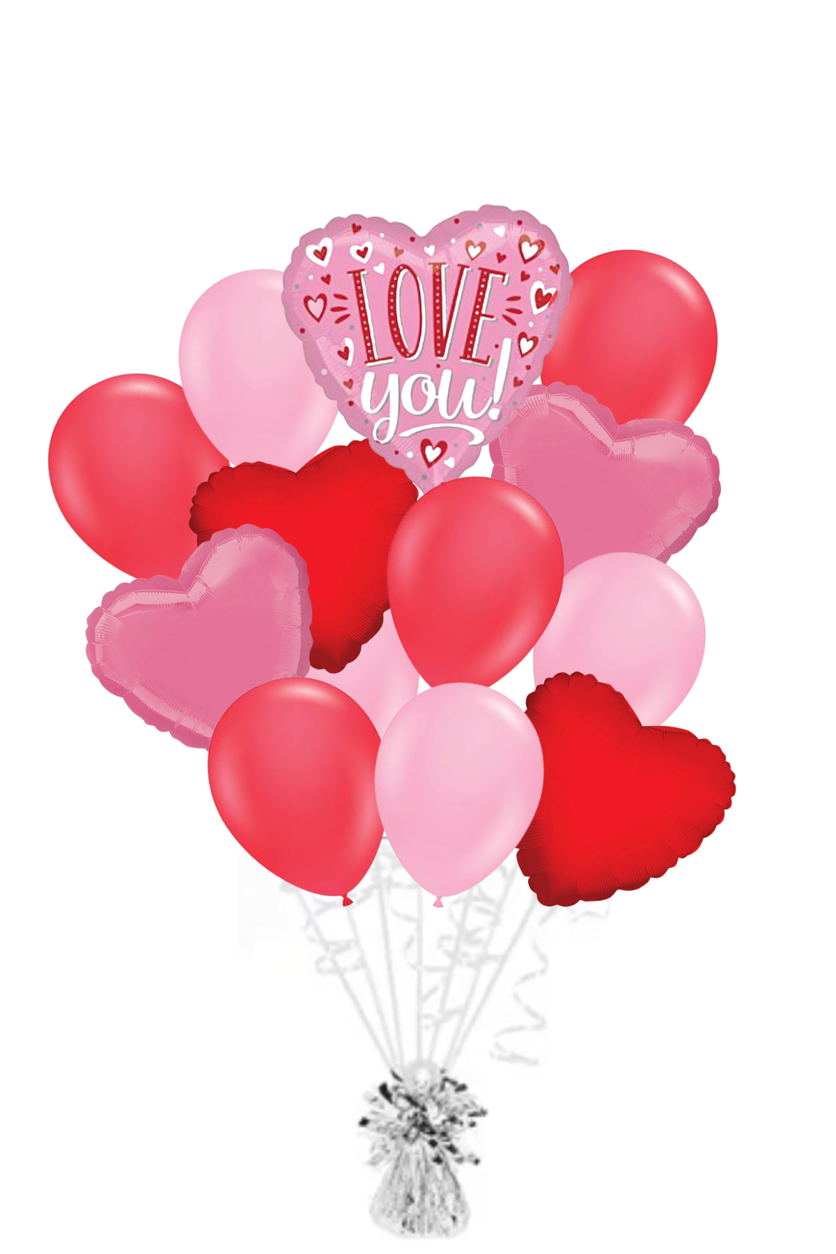 Love You! White Dots Heart - Valentine's Day Balloon Bouquet