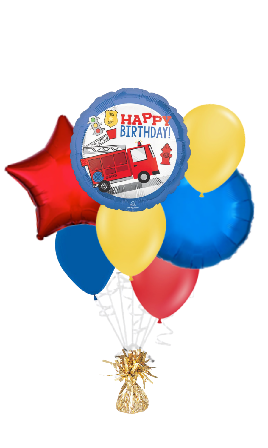 First Responder Fire Truck Happy Birthday Balloon Bouquet