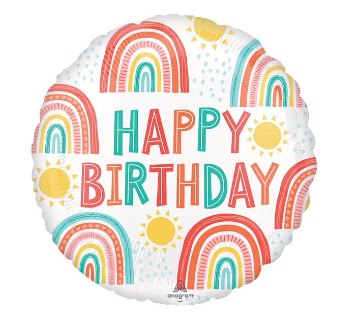 Retro Rainbow Happy Birthday Balloon