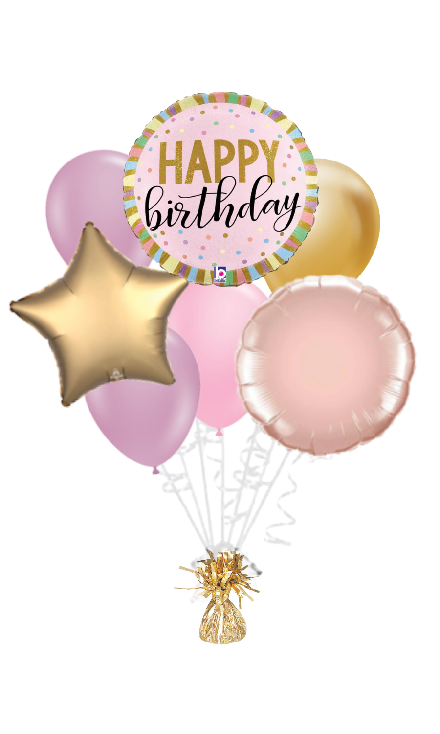 Pastel Stripes Happy Birthday Balloon Bouquet