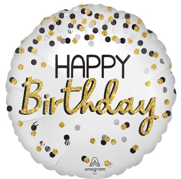 Black Silver and Gold Happy Birthday Balloon