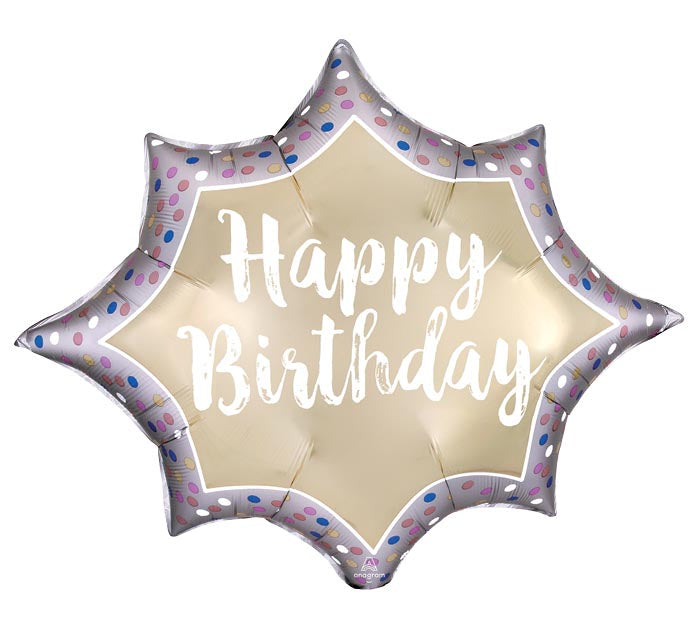 Happy Birthday Satin Gold Burst Balloon