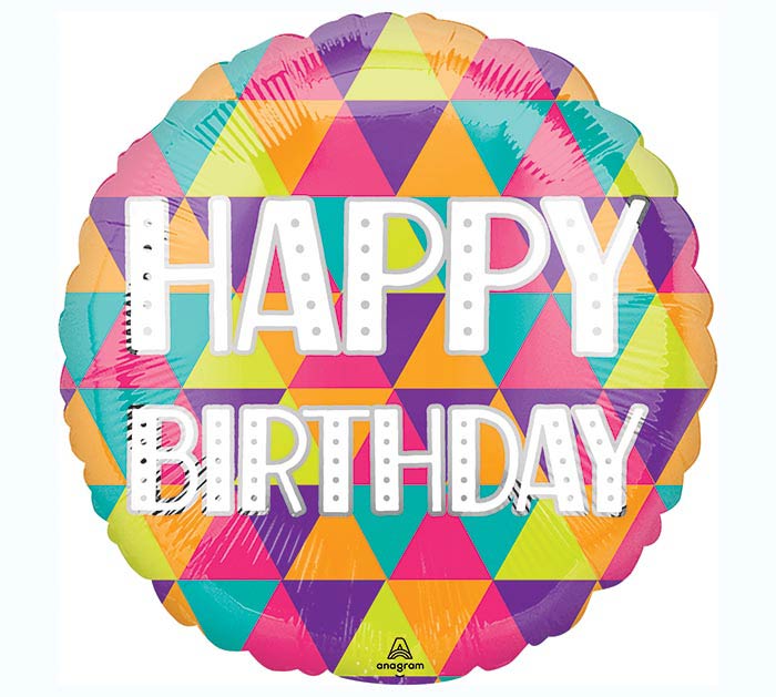 Colorful Triangles Happy Birthday Balloon