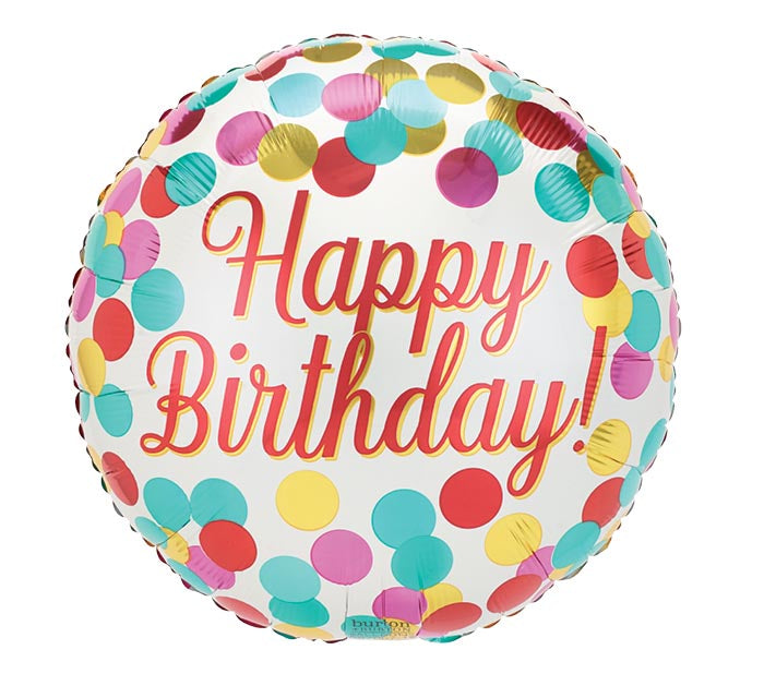 Polka Dots on White Happy Birthday Foil balloon