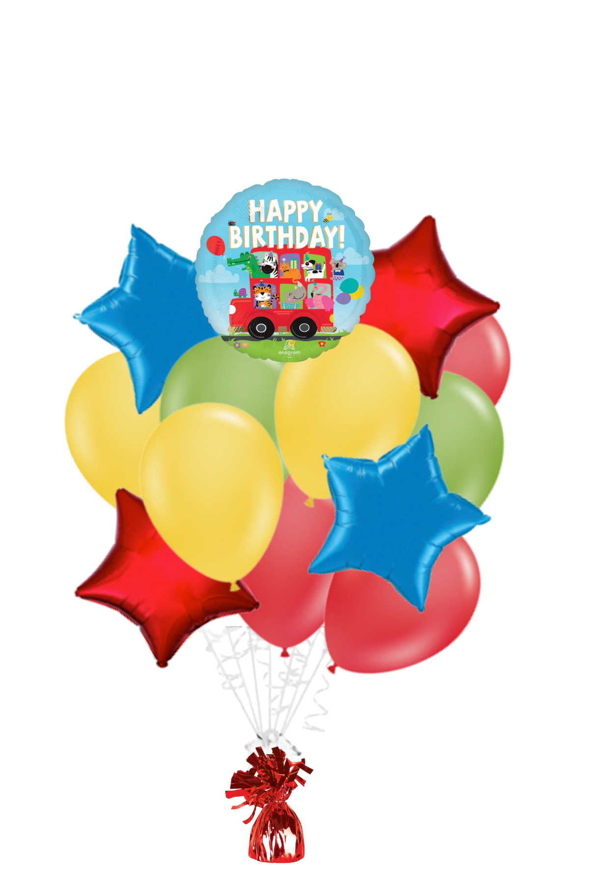 Animal Party Bus Happy Birthday Balloon Bouquet