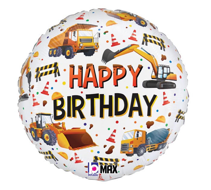 Construction Equipment Happy Birthday Balloon