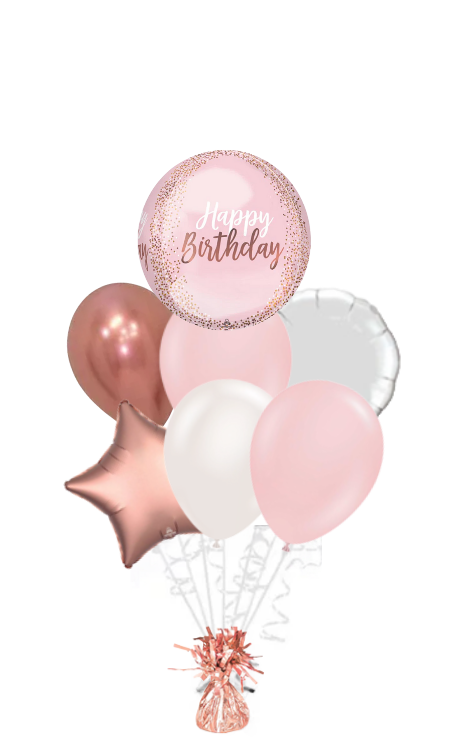 Blush Orbz Happy Birthday Balloon Bouquet