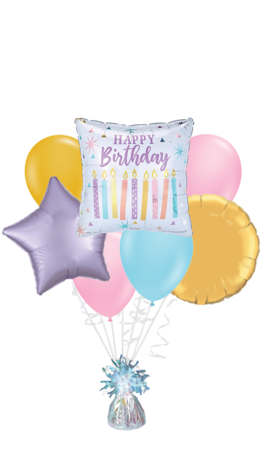 Pastel Candles Happy Birthday Balloon Bouquet