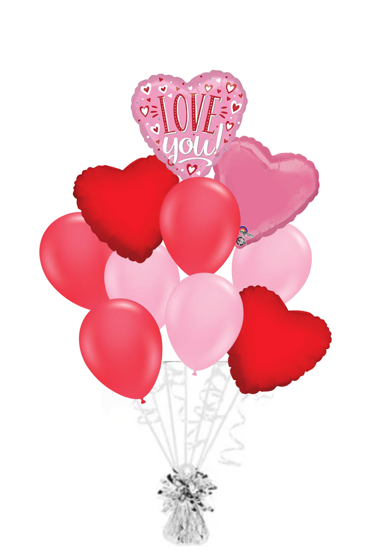 Love You! White Dots Heart - Valentine's Day Balloon Bouquet