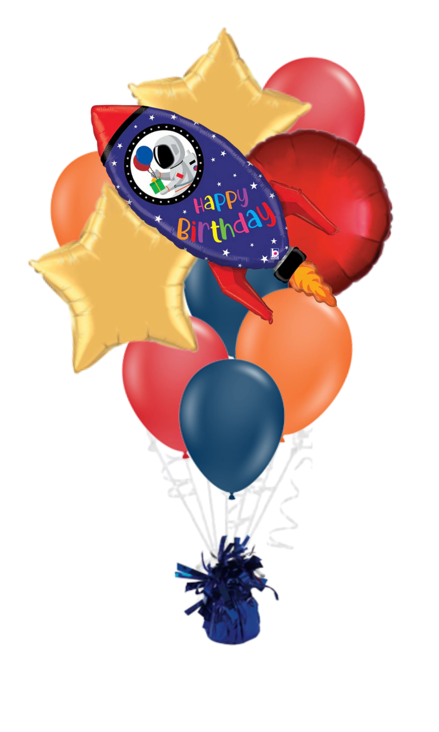 Large Rocket Shape Happy Birthday Balloon Bouquet