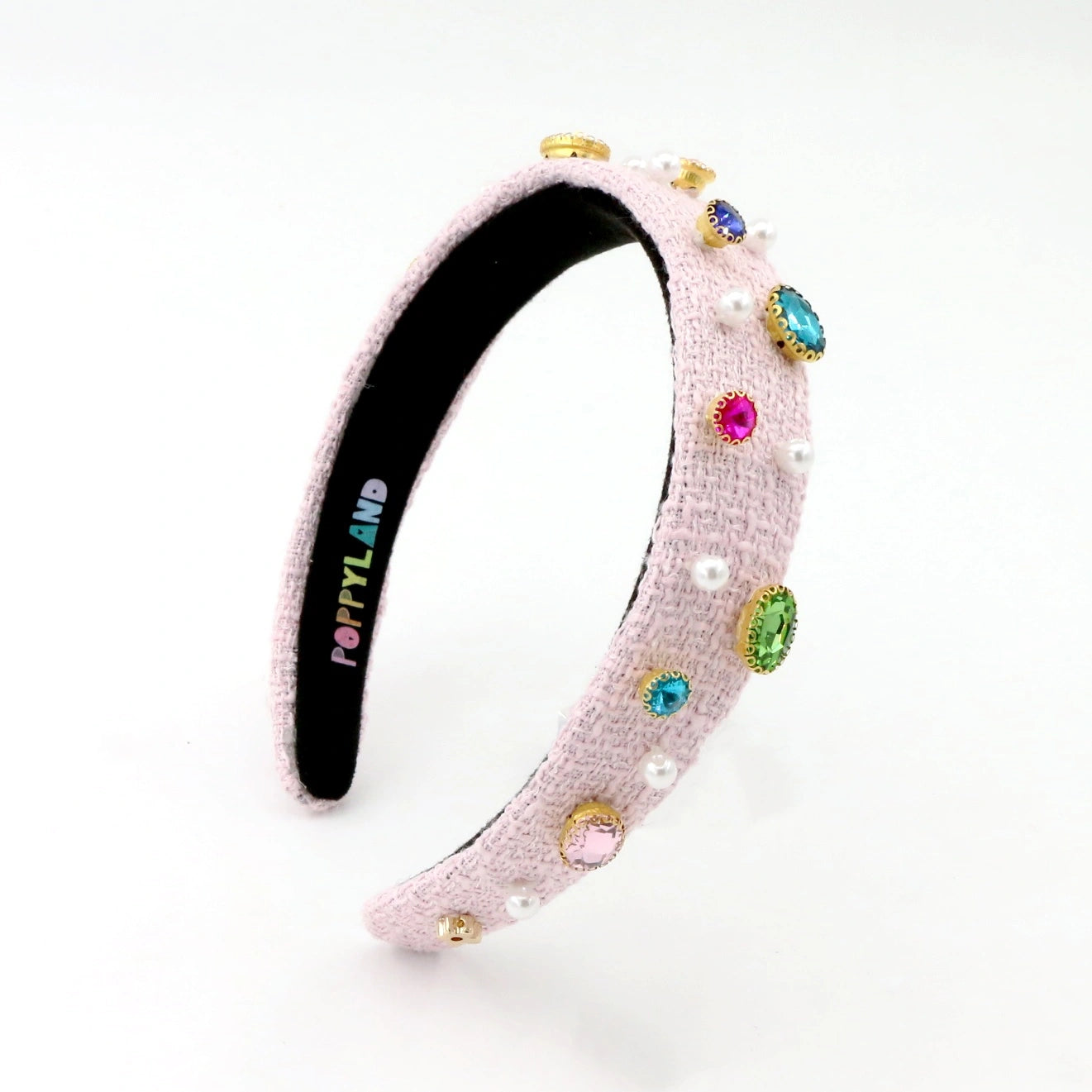 Light Pink Tweed Bejeweled Headband