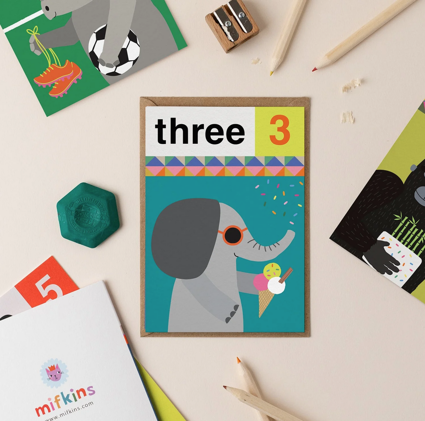 Elephant Three 3rd Birthday Card