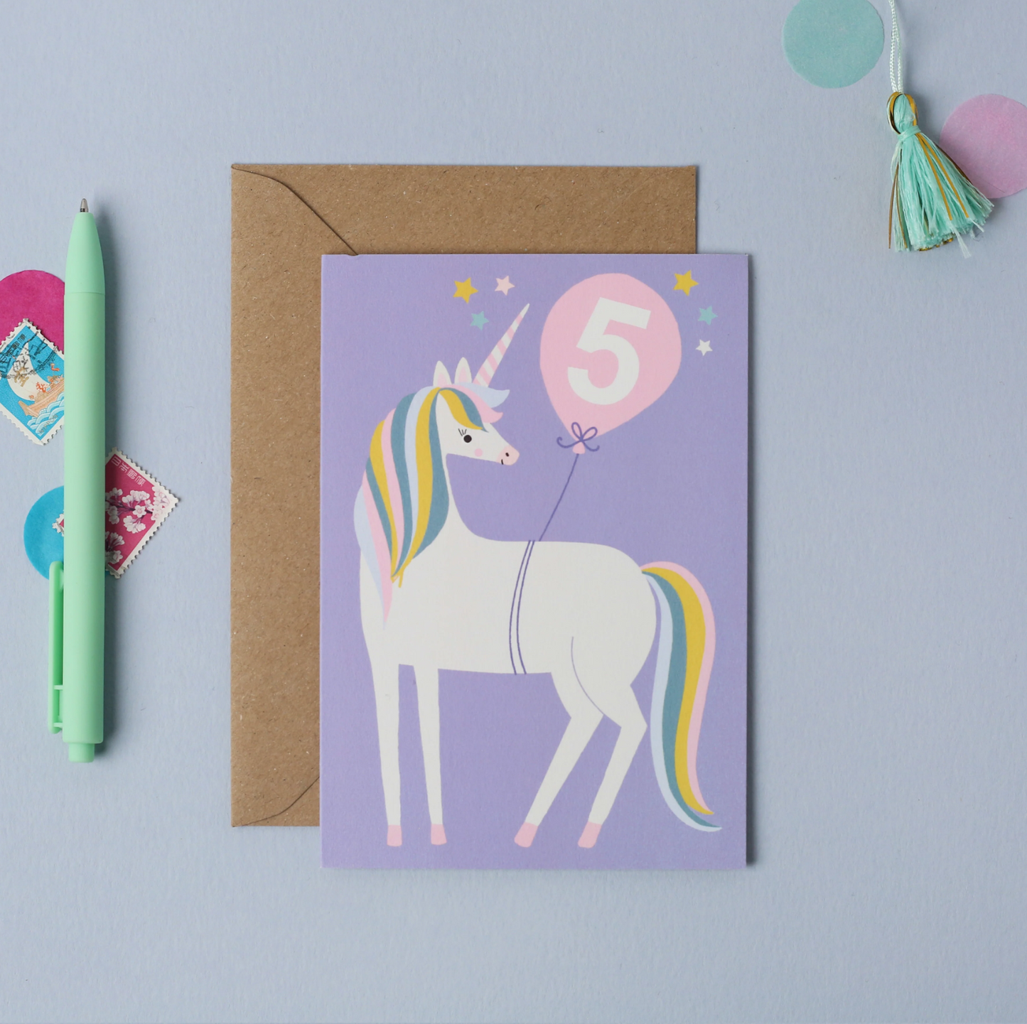 Unicorn Age 5 Birthday Card