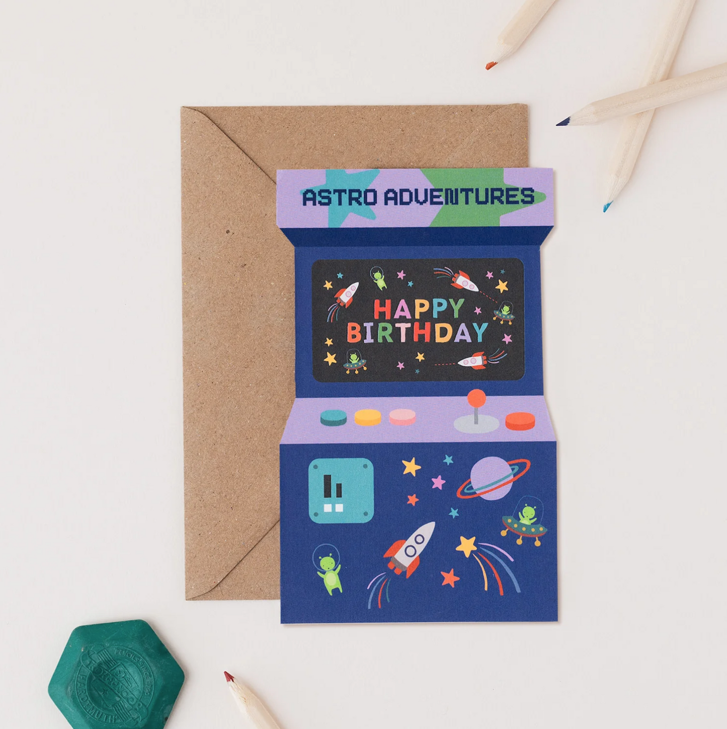 Astro Adventures Arcade Shape Birthday Card