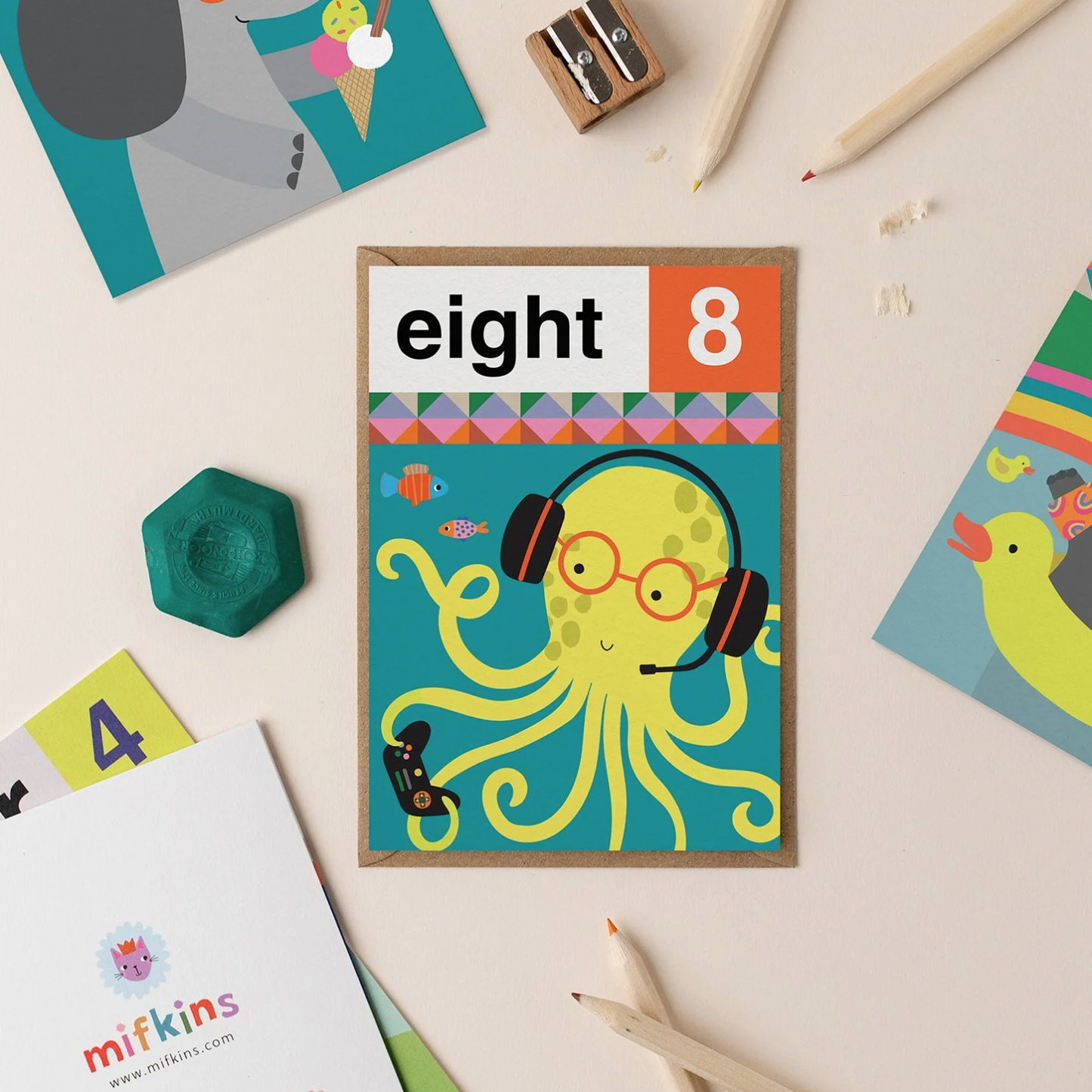 Octopus Eight 8th Birthday Card