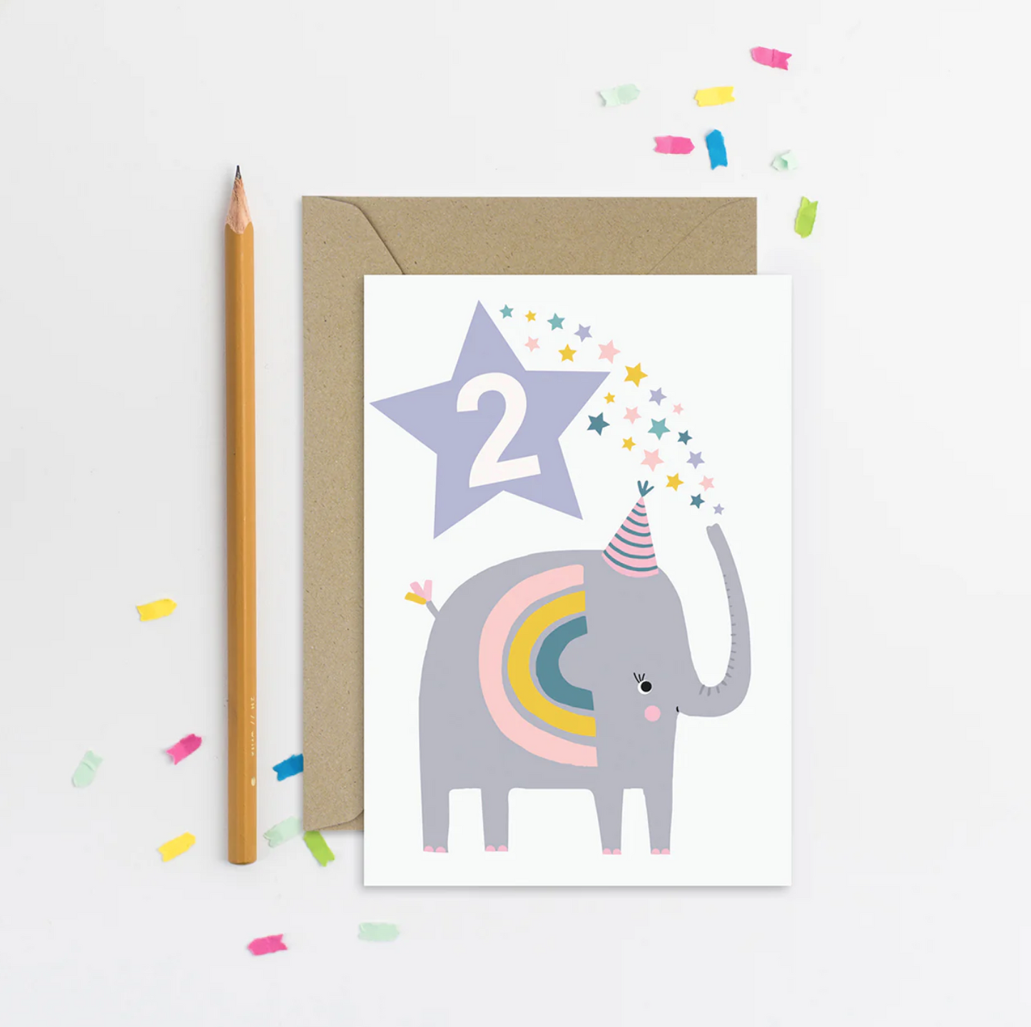 Age 2 Elephant Purple Kid's Birthday Card