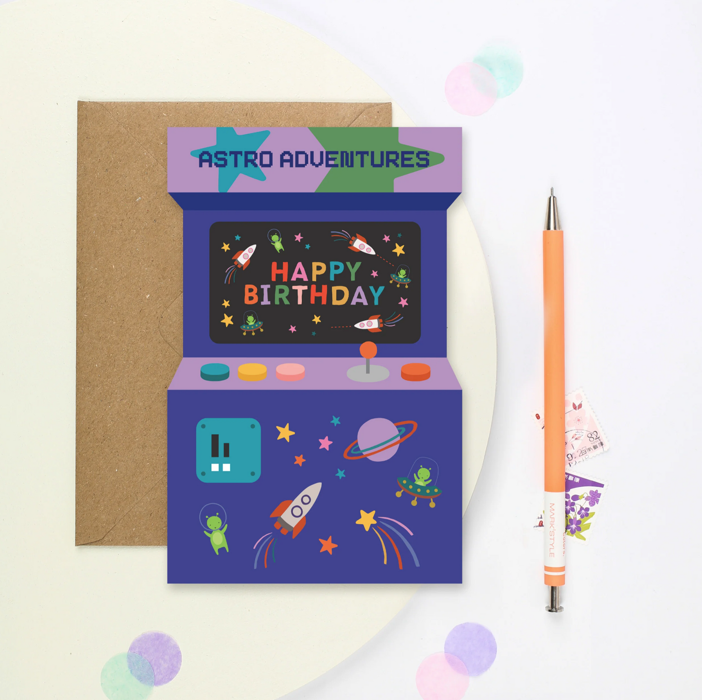 Astro Adventures Arcade Shape Birthday Card