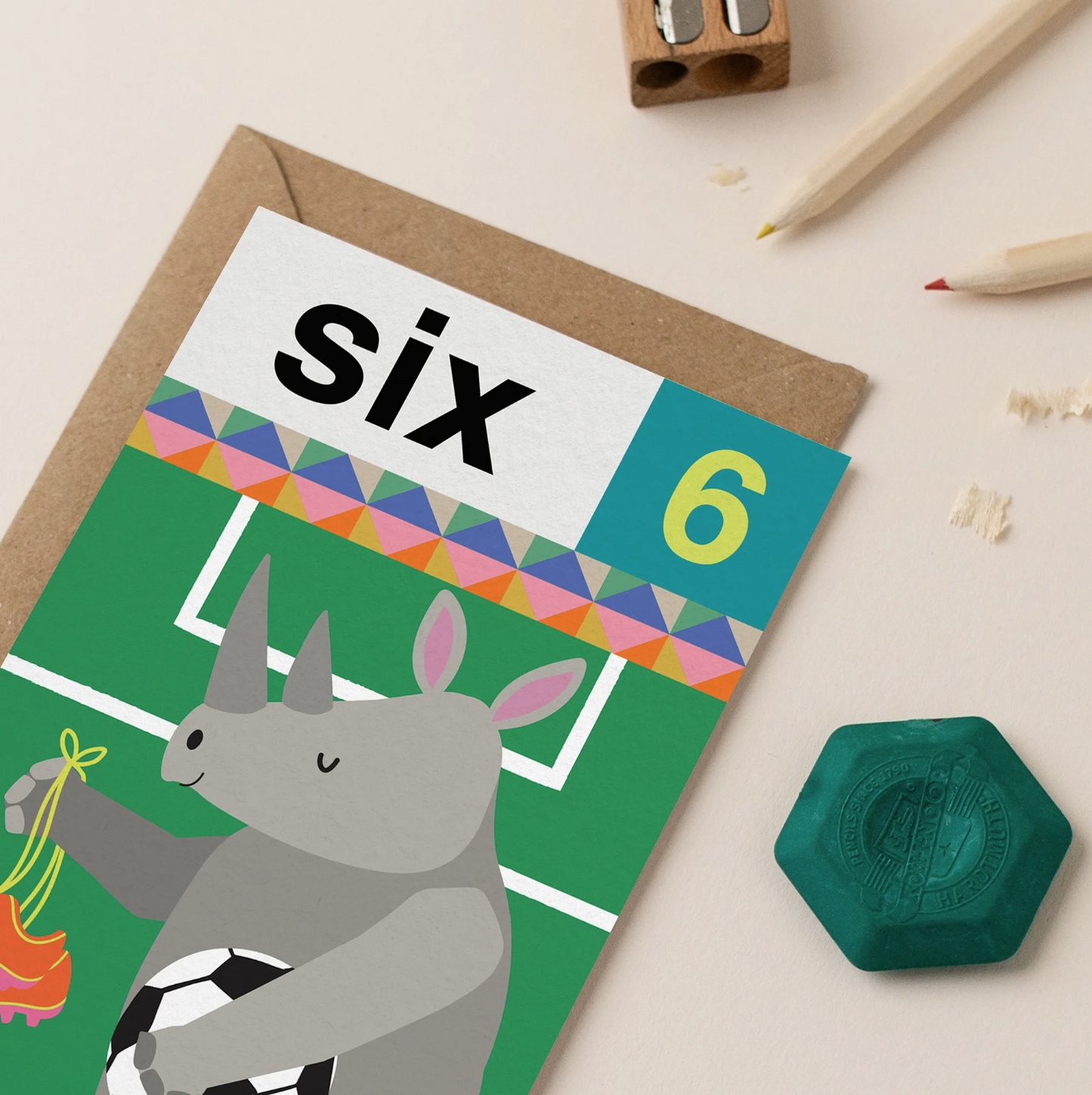 Rhino Six 6th Birthday Card