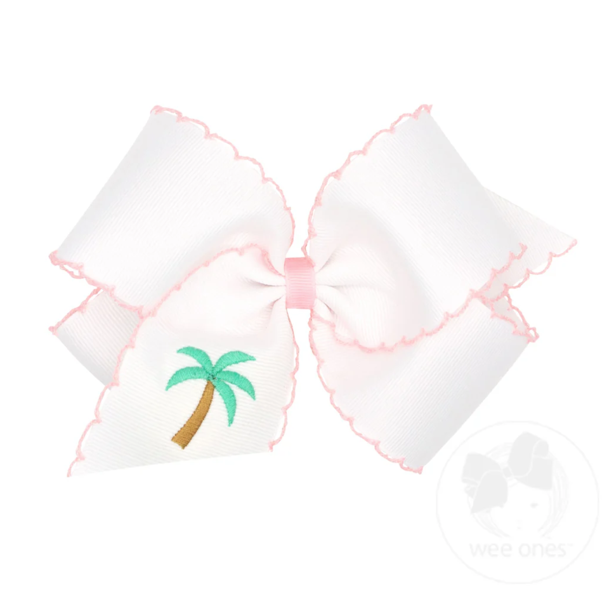 Grosgrain Hair Bow with Moonstitch Edge and Palm Tree Embroidery