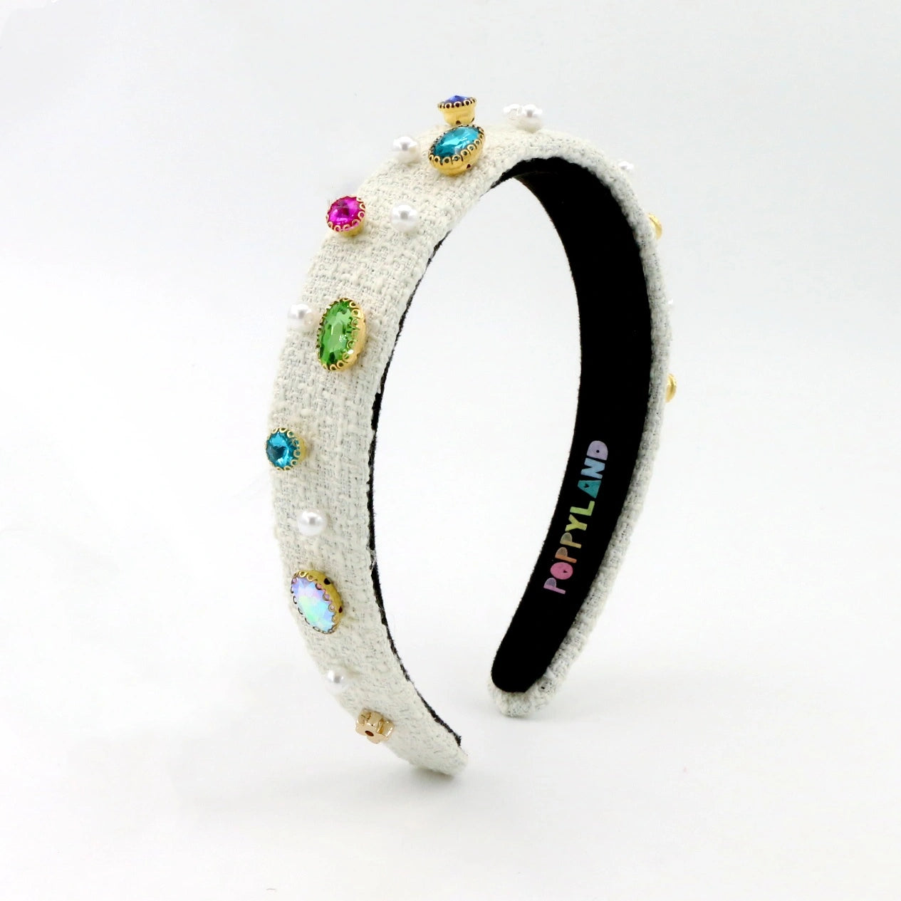 White Tweed Bejeweled Headband