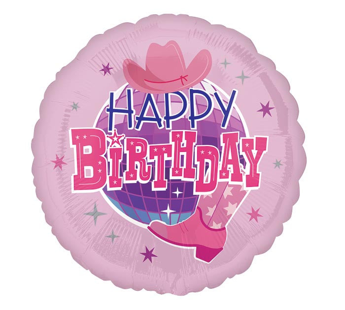 Disco Cowgirl Happy Birthday Balloon