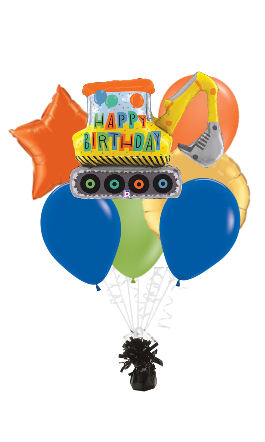 Large Construction Excavator Happy Birthday Balloon Bouquet