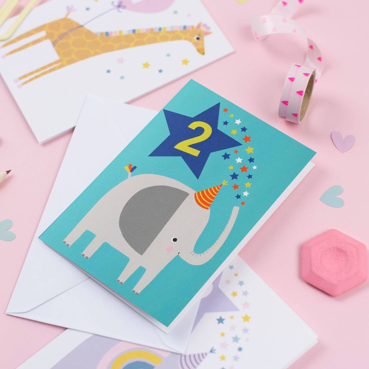 Bright Blue Elephant Toddler 2nd Birthday Card