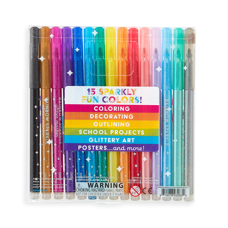 Rainbow Sparkle Glitter Markers - set of 15