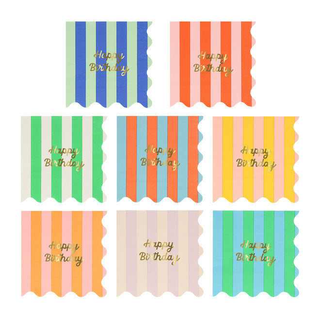 Stripe Happy Birthday Small Napkins