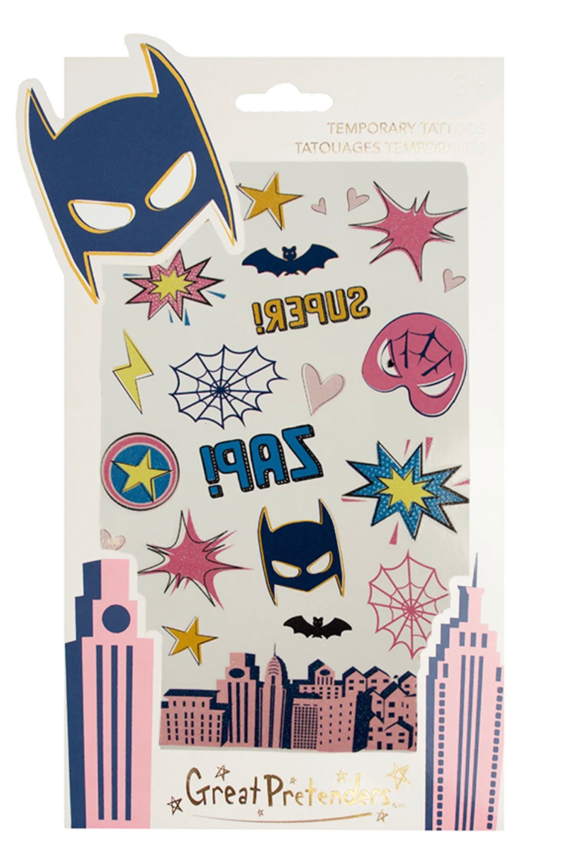 Superhero Pink Temporary Tattoo Pack