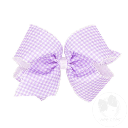 King Gingham-Printed Grosgrain Girls Hair Bow With Moonstitch Edge: Light Orchid