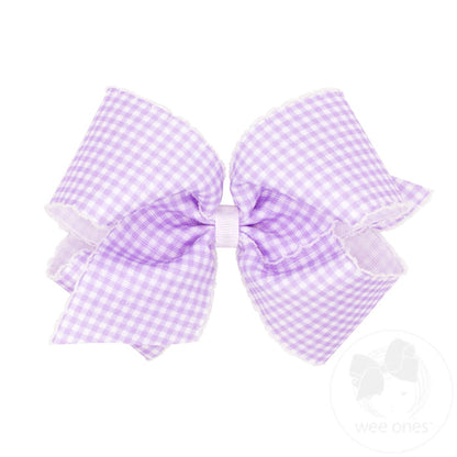 Gingham-Printed Grosgrain Girls Hair Bow With Moonstitch Edge: Light Orchid