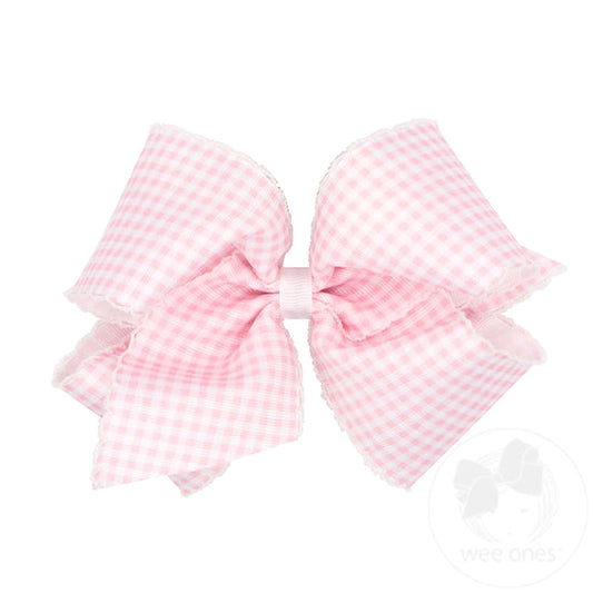 King Gingham-Printed Grosgrain Girls Hair Bow With Moonstitch Edge