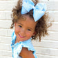 King Gingham-Printed Grosgrain Girls Hair Bow With Moonstitch Edge: Millennium Blue