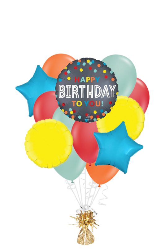 Satin Confetti Happy Birthday Balloon Bouquet
