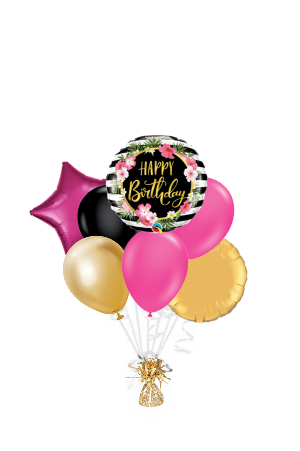 Happy Birthday Hibiscus Stripes Balloon Bouquet