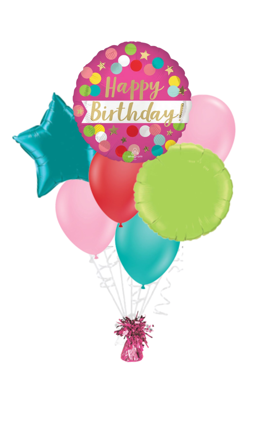 Satin Pink Confetti Happy Birthday Balloon Bouquet