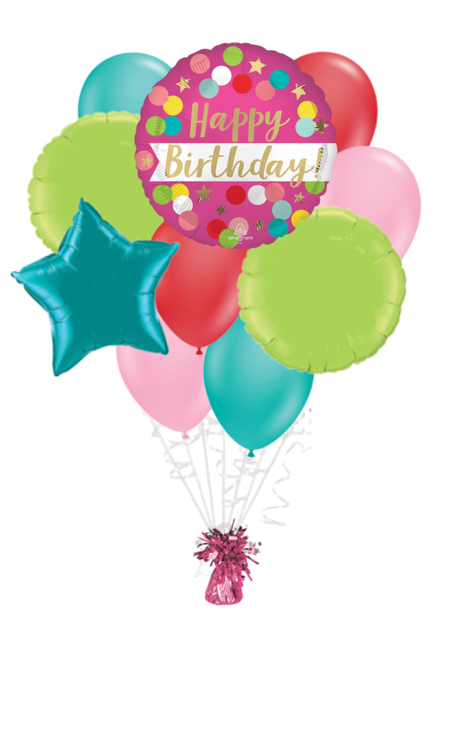 Satin Pink Confetti Happy Birthday Balloon Bouquet