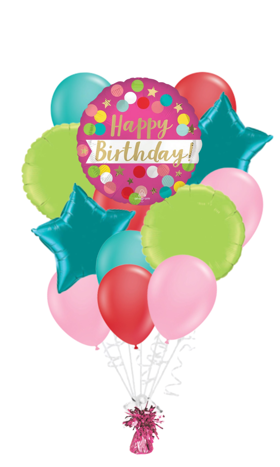 Satin Pink Confetti Happy Birthday Balloon Bouquet