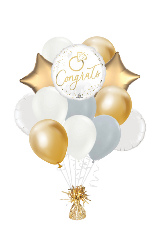 White & Gold Wedding Congratulations Balloon Bouquet