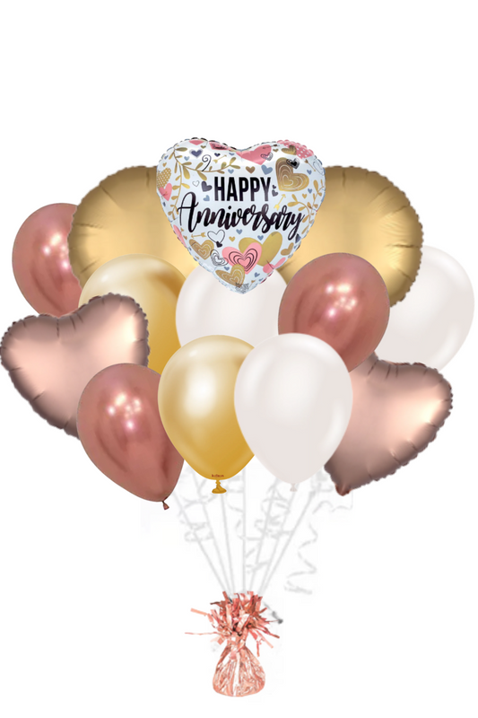 Metallics on Heart Happy Anniversary Balloon Bouquet