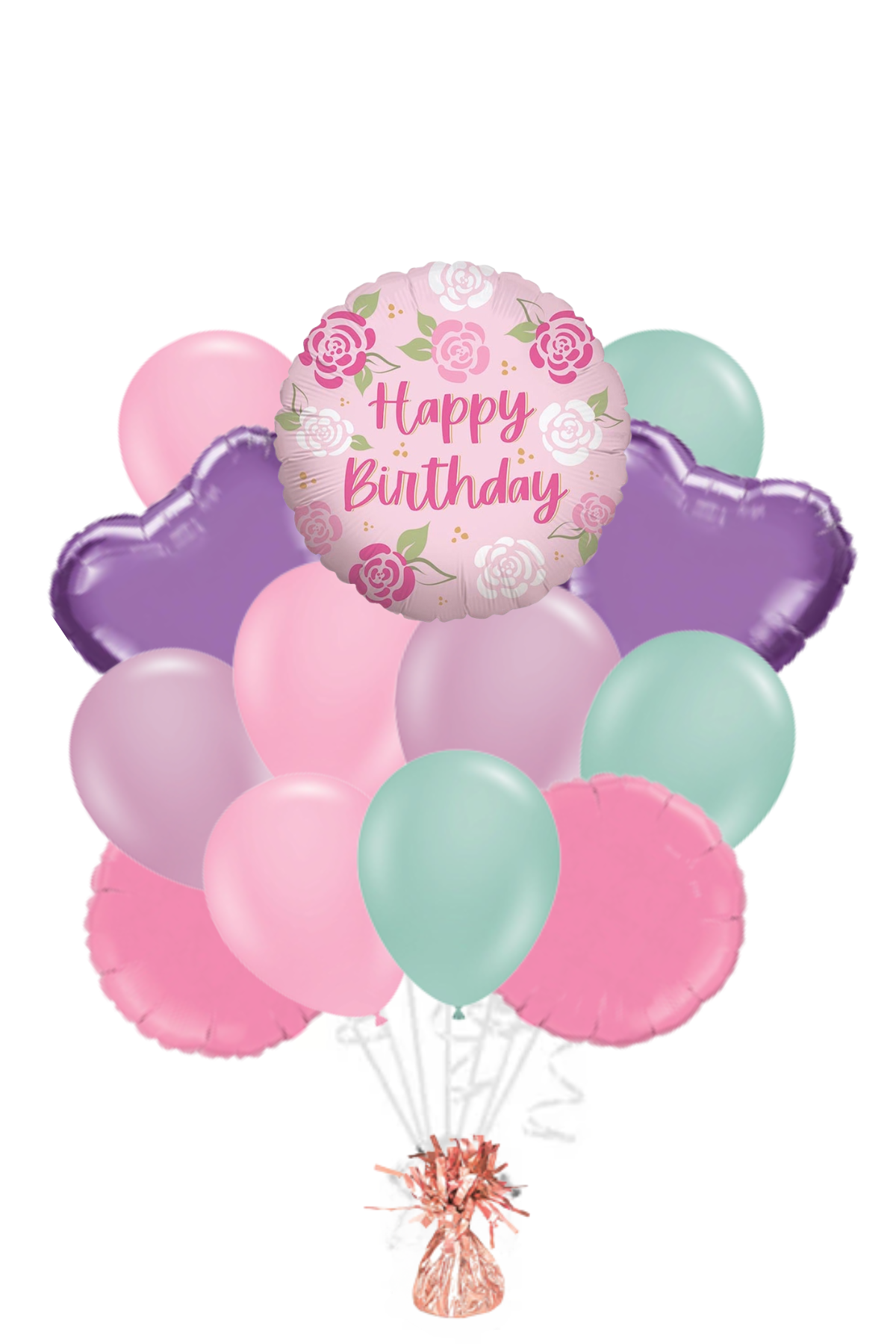 Pink Roses Happy Birthday Balloon Bouquet